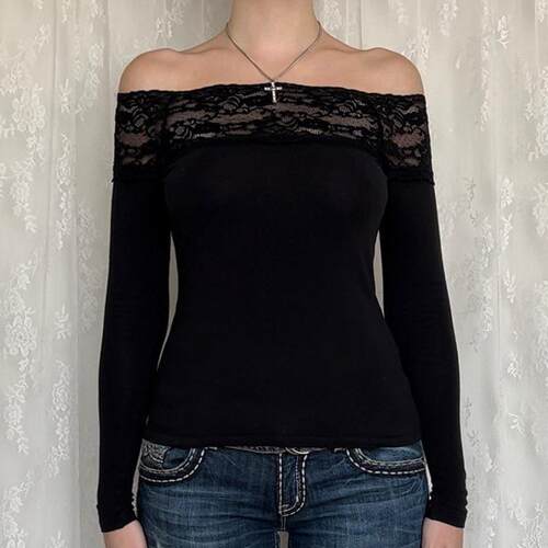 Modern Sexy Women's Minimalist Lace Off-Shoulder T-Shirt.