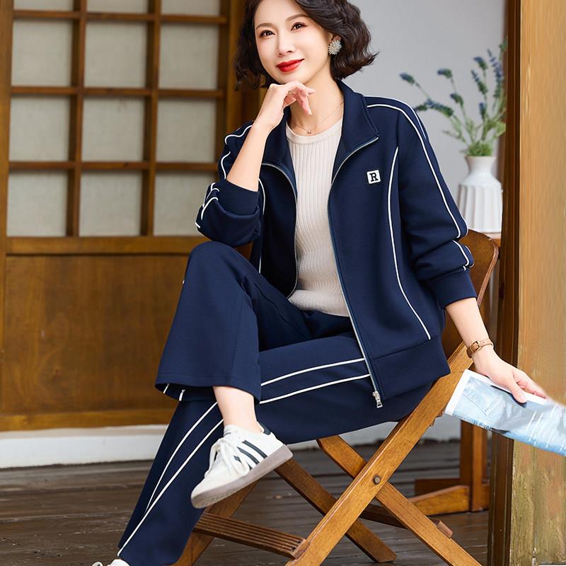 新品妈妈春装休闲运动两件套装40岁50简约洋气中老年女装春秋外套