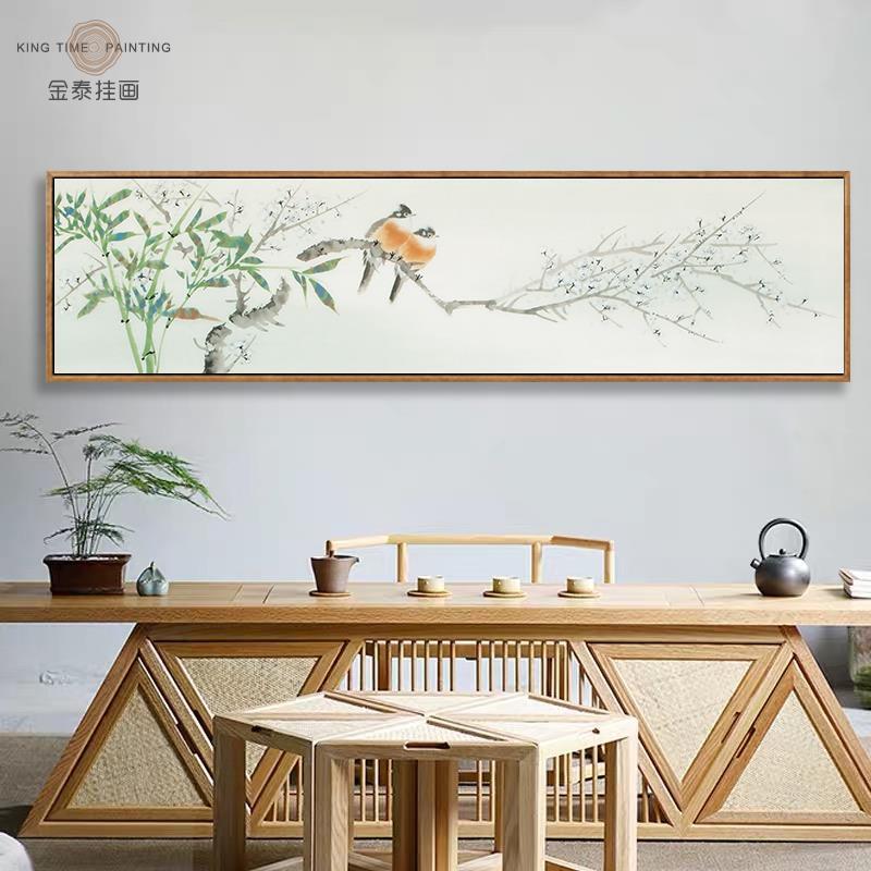 卧室装饰画房间床头新中式挂画免打孔手绘花鸟字画客厅背景墙壁画
