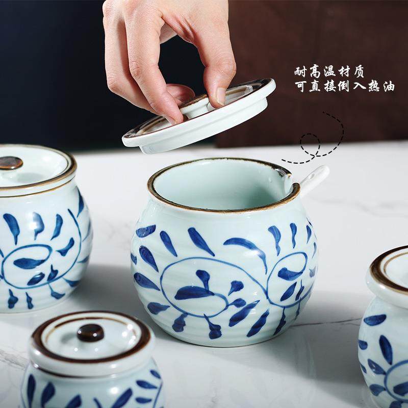 釉下彩创意手绘陶瓷调味罐套装日式厨房调料罐盐罐饭馆家用调味盒