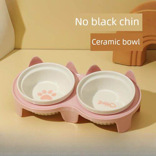 陶瓷猫碗猫咪陶瓷碗斜口饮水碗猫粮食盆猫咪喝水碗宠物专用双碗