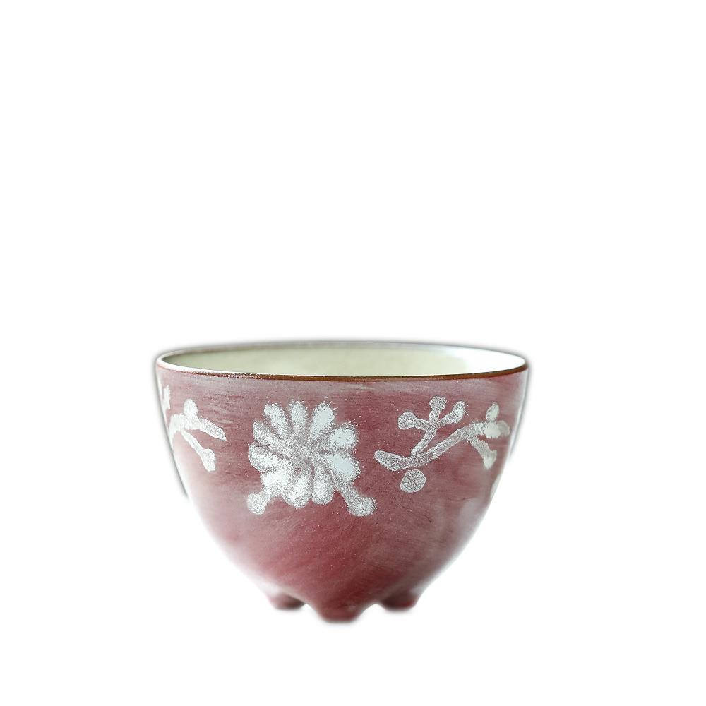景德镇绛纱版刻手绘银雏菊茶杯手工手绘主人杯陶瓷品茗杯图片