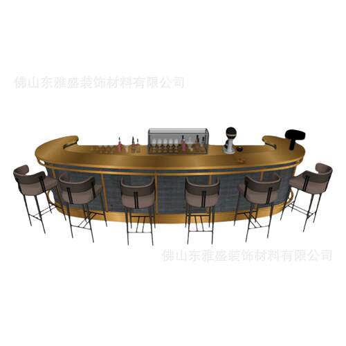 现代创意酒吧吧台流水台展示台高档不锈钢环形吧台桌带悬挂置物架