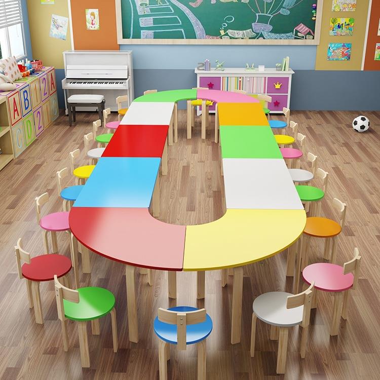 实木幼儿园桌子儿童辅导班培训班早教桌组合小学生绘画美术课桌椅