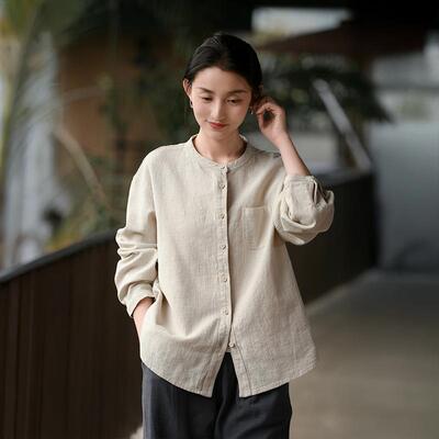 鹿与安笛棉麻女装2026春季新款衬衫女新中式高级感简约苎麻衬衣