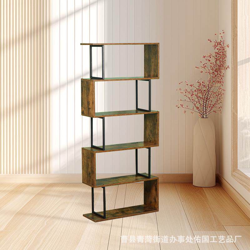 铁铁木结合木架书架客厅隔断收纳柜多层家用办公置室现代物简约展