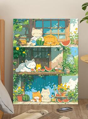 夏日时光画画填色手工心理减压画手绘涂色治愈丙烯画