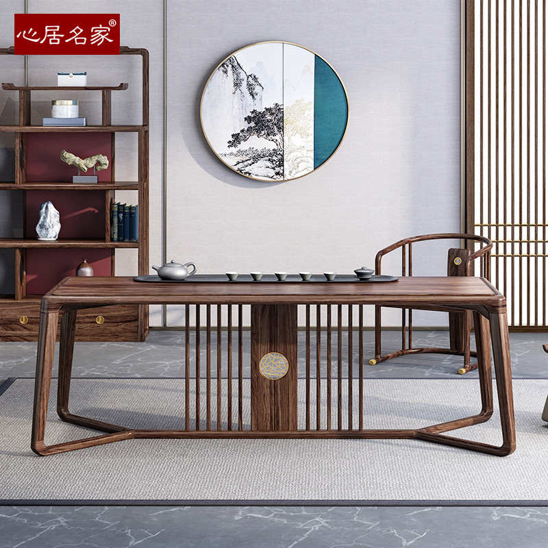 心居名家新中式实木茶桌乌金木茶室家具实木茶台1.8/2.2米干泡台