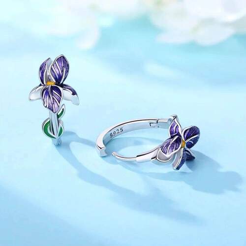 925 Sterling Silver Purple Flowers Series Earring Jewelry Ve