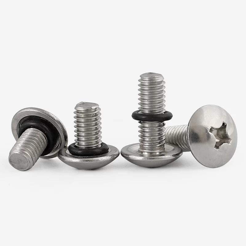 304不锈钢十字大扁头凹槽防水螺丝盘头带O型密封圈螺钉M2M2.5-M6