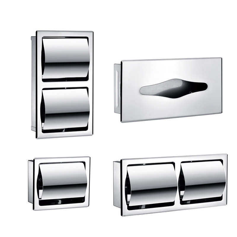 不锈钢入墙式小卷纸架酒店民宿嵌入式纸巾架抽纸盒暗装防水设计