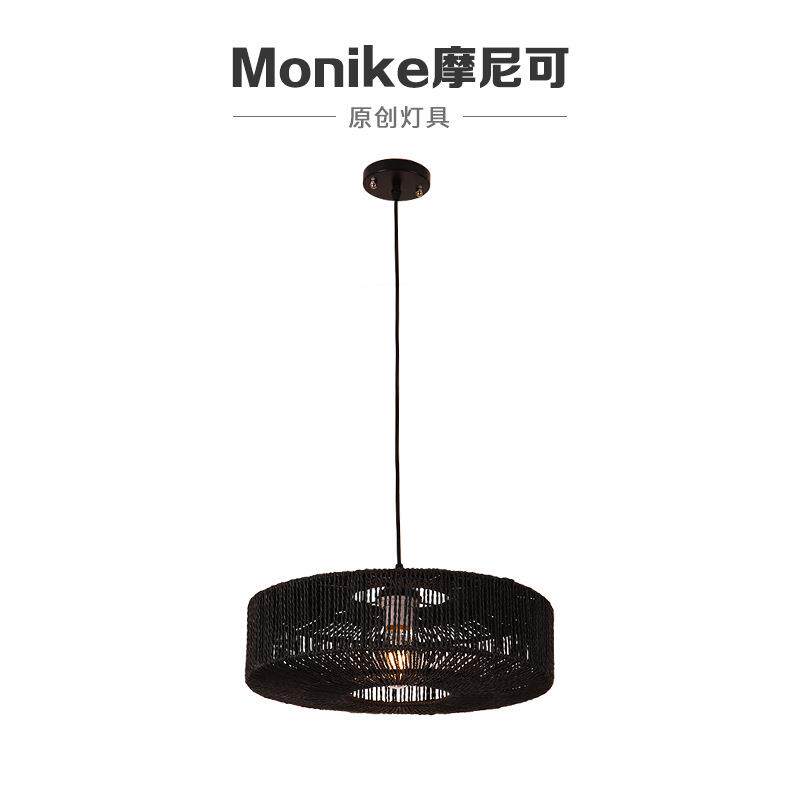 简约led过道餐厅吊灯可麻绳铁艺复古装饰中山灯具复古风