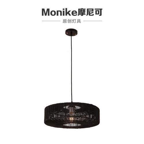 简约led过道餐厅吊灯可麻绳铁艺复古装饰中山灯具复古风