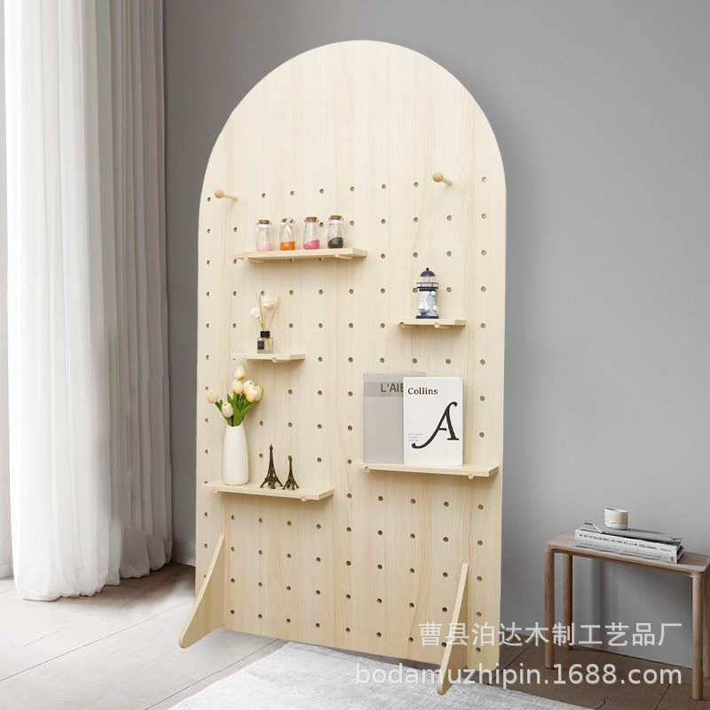木质置架板北欧立式入户洞洞隔板木制物拱形隔断洞洞屏风板客厅