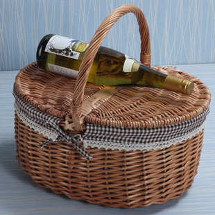 26X8非藤编藤条竹编草编 柳编田园风编织带盖野餐篮天然柳条椭圆