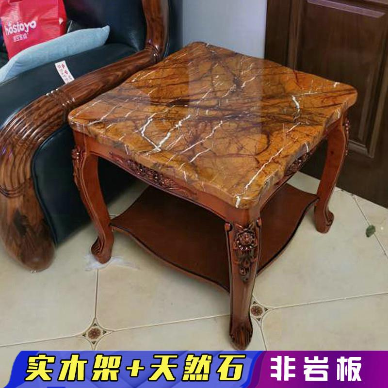 沙发侧边几角几小茶几大理石面实木双层方桌子欧式客厅家用正方形