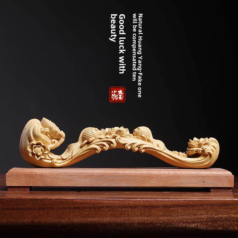 天然小叶黄杨木雕刻和美丽的荷花荷花如意饰品新中国禅意饰品礼品