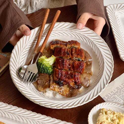 法式复古餐具套装含羞草家用盘子菜盘吃饭碗高颜值碟子高级感汤碗