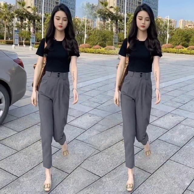 新品哈伦裤女春秋高腰小脚裤修身显瘦黑色职业西装裤女弹力百搭烟