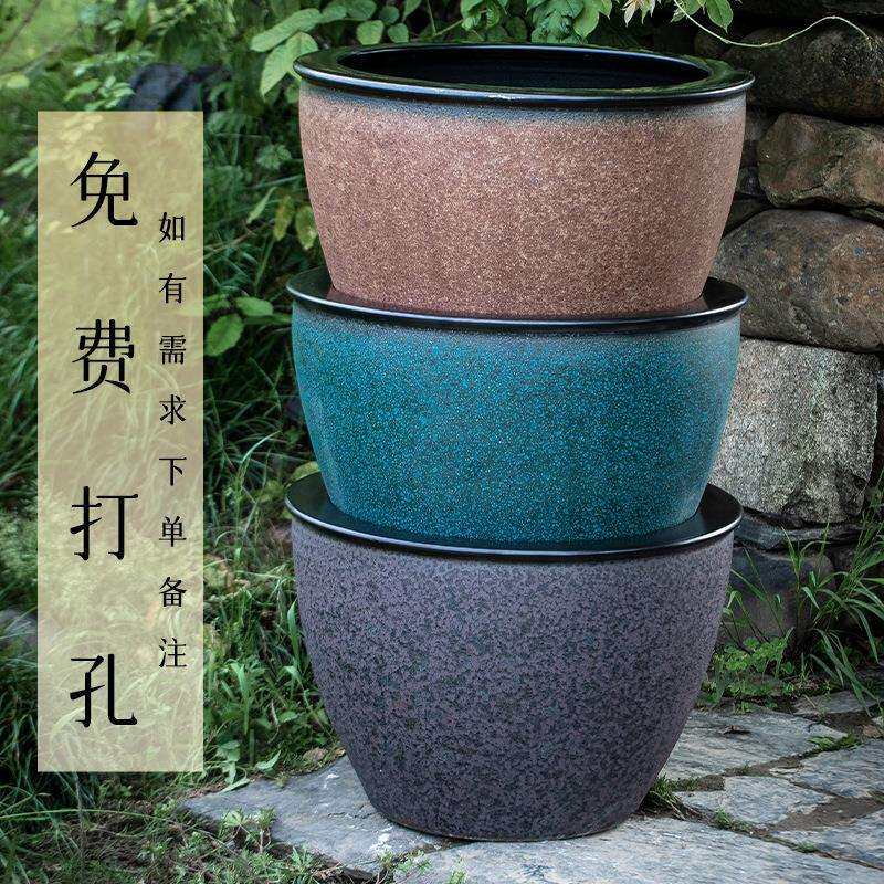大水缸庭院陶瓷鱼缸老式景德镇碗莲盆仿石荷花锦鲤睡莲盆缸缸大缸
