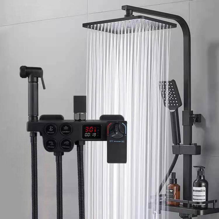 卫生间家用黑色淋浴屏恒温数显花洒套装全铜主体浴霸淋浴器增压