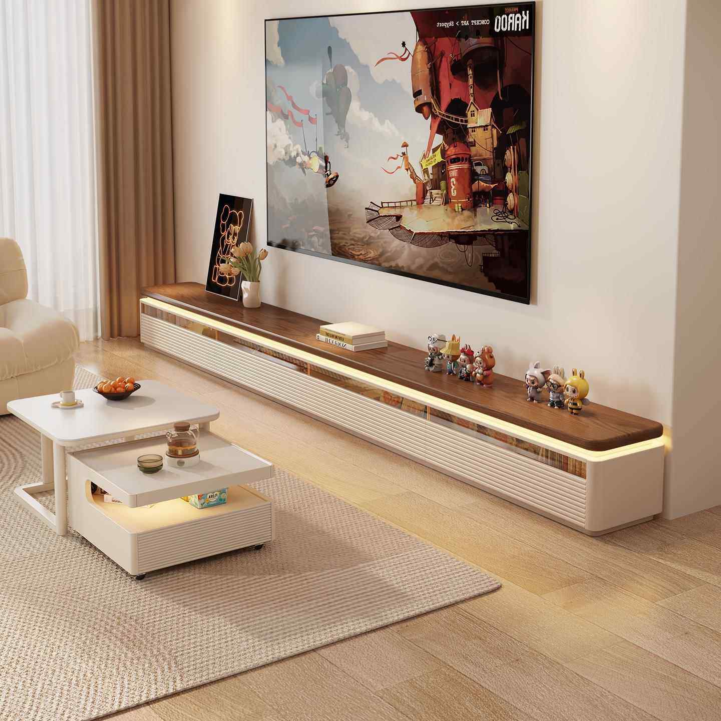 法式中古落地电视柜可伸缩2025新款客厅电视机柜茶几组合地柜矮柜