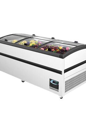 冰柜商用海鲜速冻柜双面弧形组合岛柜卧式展示柜冷冻柜雪糕柜冷柜