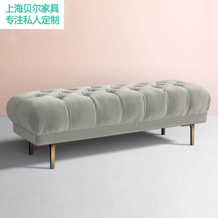北欧高级灰丝绒换鞋凳法式衣帽间凳子设计师轻奢沙发客厅长方形凳