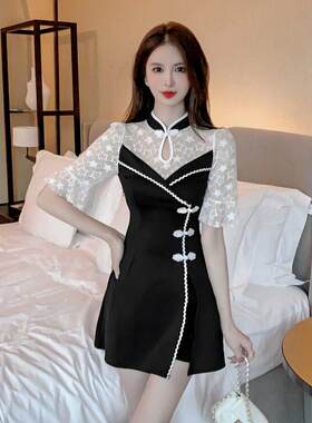 采耳美容会所按摩足浴技师工作服两件套撞色改良旗袍连衣裙收腰夏