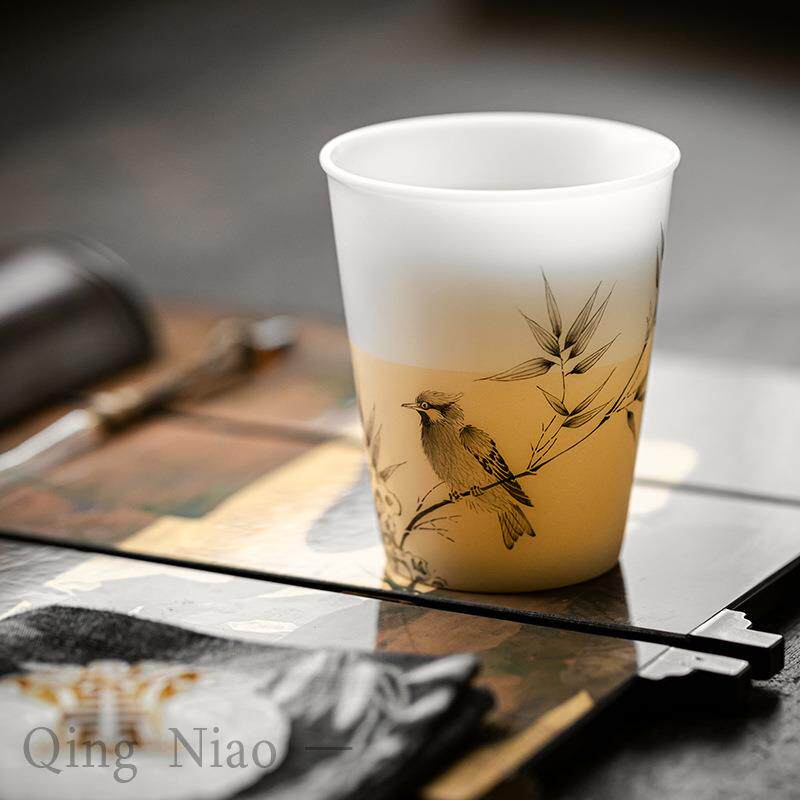 新中式釉上手绘墨翠杯家用手工茶杯陶瓷创意主人杯个人专用闻香杯