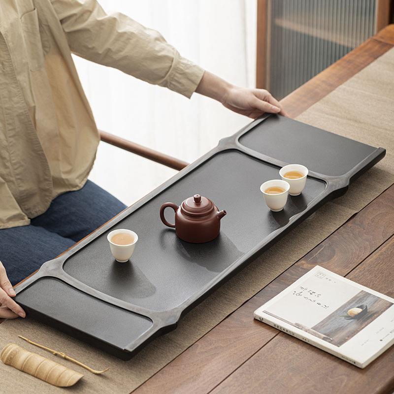 乌金石茶盘家用石头茶台整块大小号功夫排水石材茶海办公室用客厅