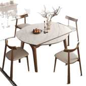 可伸缩白蜡木两用圆形实木岩板餐桌椅组合现代简约小户型功能饭桌