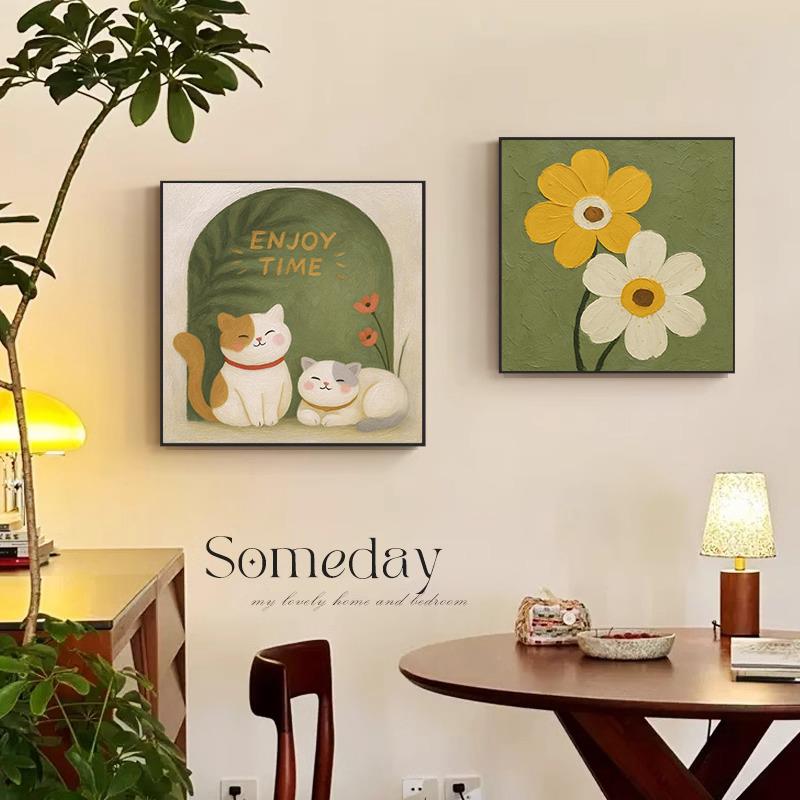 餐厅装饰画花卉可爱挂画客厅入户玄关几何抽象背景墙壁画饭厅装饰图片