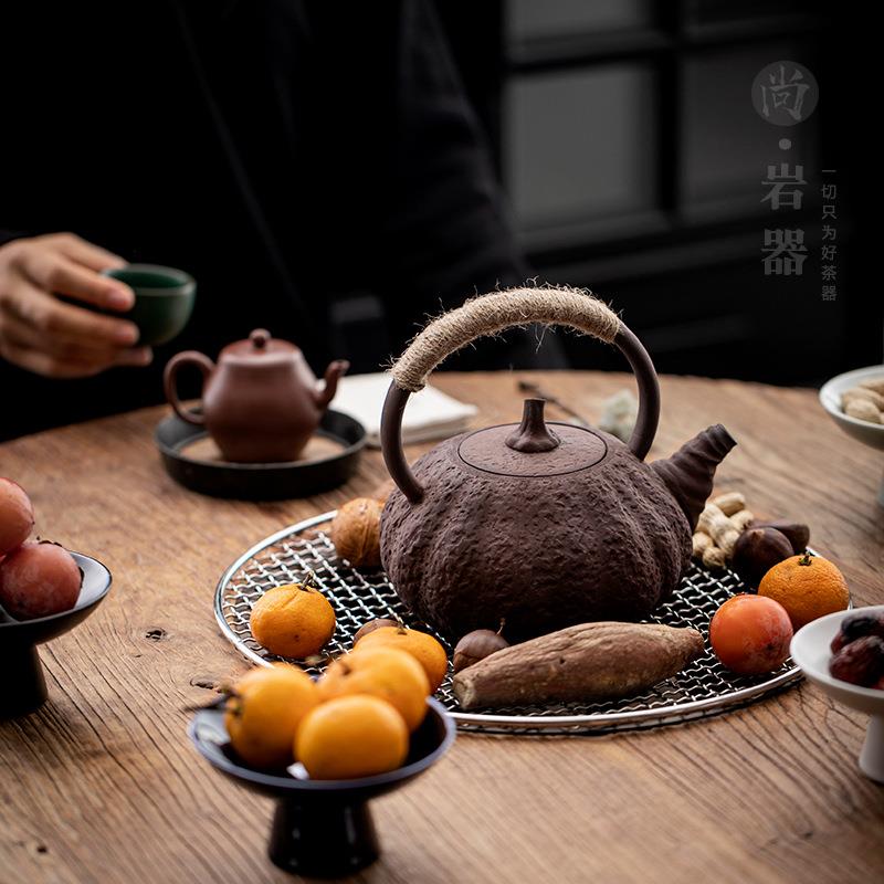 复古粗陶茶壶创意南瓜提梁壶大号煮茶壶家用户外炭火围炉煮茶器