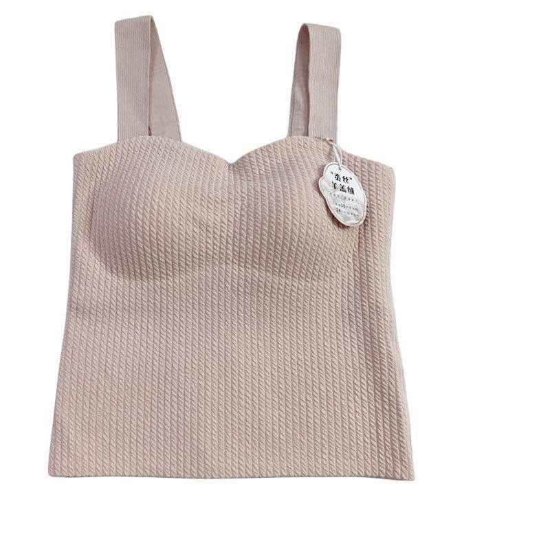加绒羊羔毛保暖吊带女秋冬亲肤宽肩带加厚长款背心带胸垫内衣打底