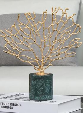 新款直销北欧轻奢金属家居装饰工艺品客厅金色珊瑚高级感装饰品摆