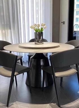 意式极岩板锈餐桌现代轻SXSG-10奢家用圆形餐桌餐不钢黑简钛高端