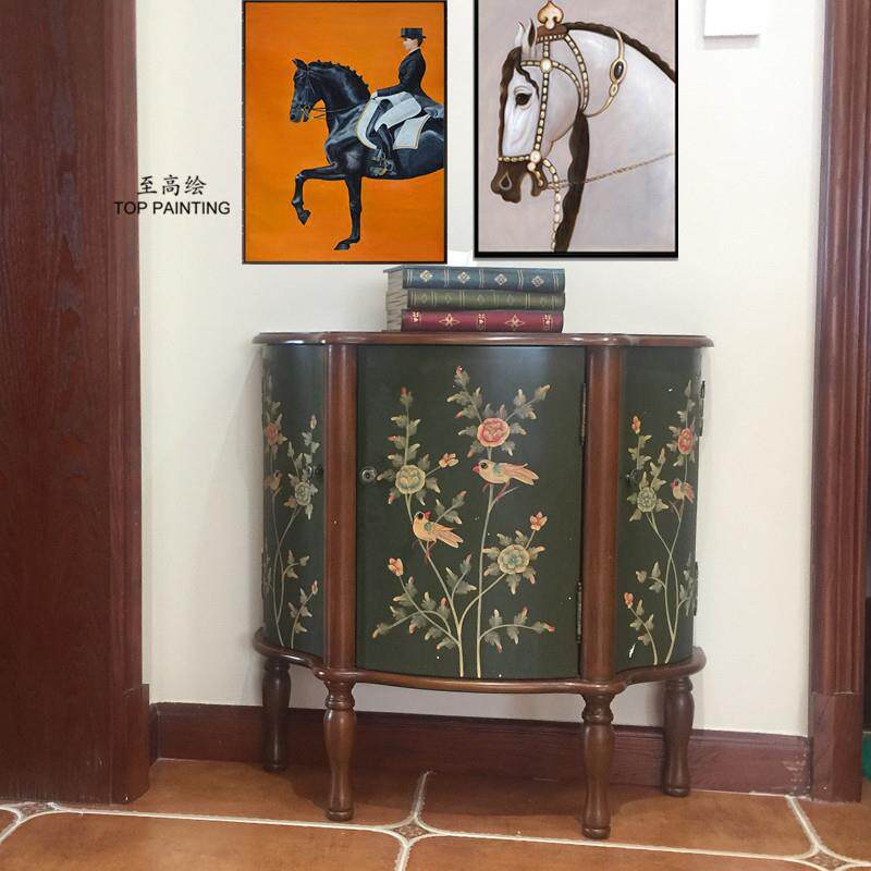 至高美式彩绘玄关柜欧式实木客厅装饰小柜子田园复古手绘边柜