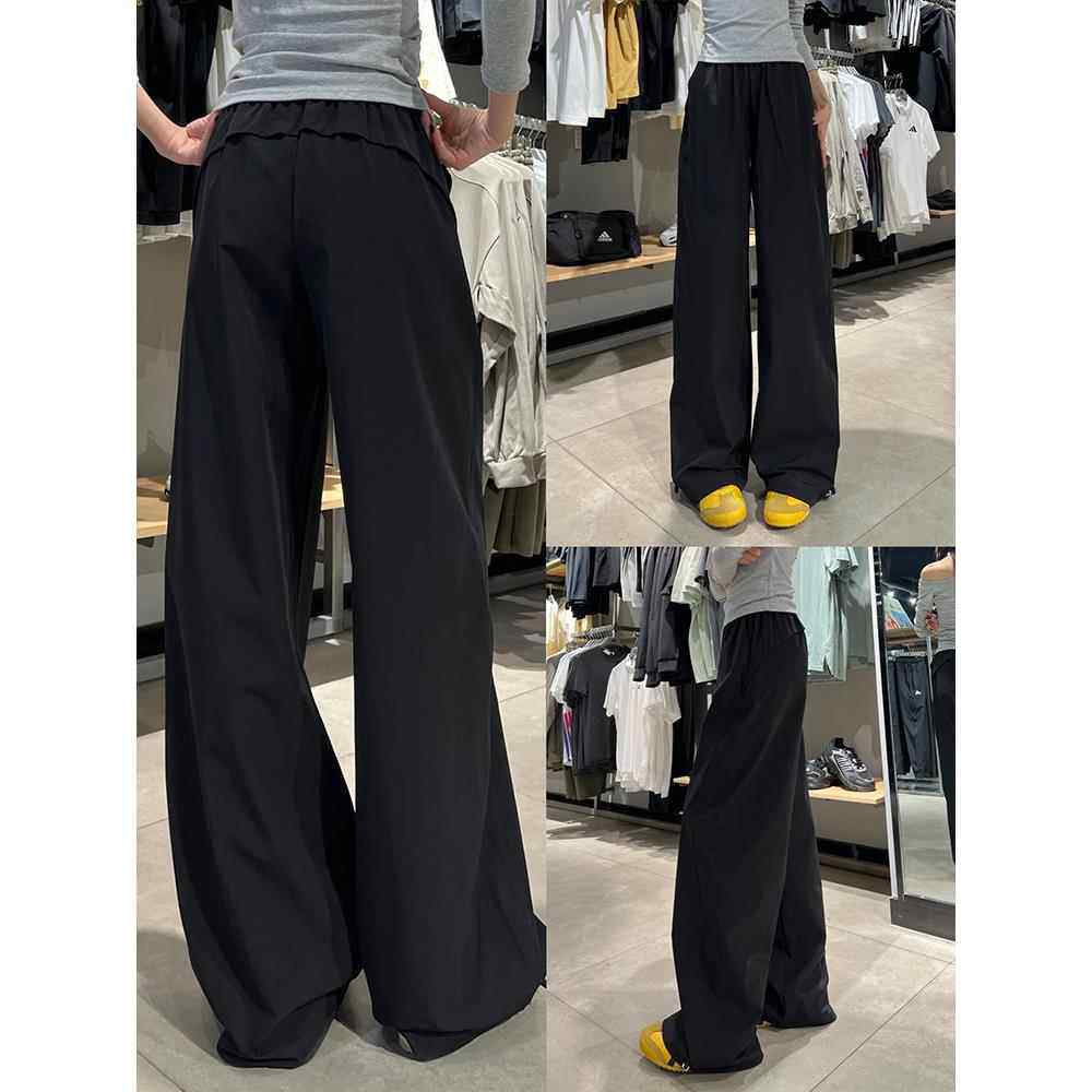 秋季速干工装裤女黑色薄款小个子高腰阔腿裤宽松直筒休闲运动长裤