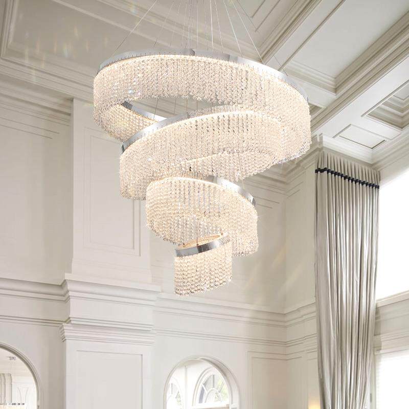 中古风客厅灯吊灯水晶法式现代轻奢别墅挑空楼梯复式楼大厅大吊灯