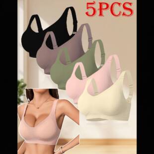 Comfortable 5Pack Wireless Jelly Bras Mature Style Solid