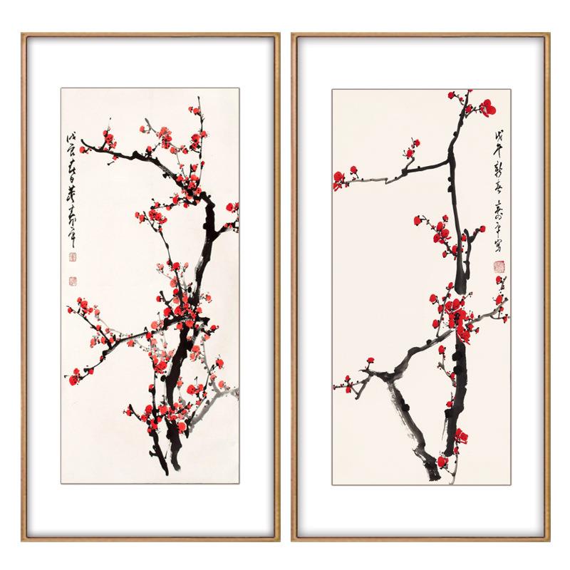 水墨梅花装饰画报春图国画新中式玄关走廊过道竖版壁画挂画墙画
