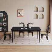 2024新款 餐椅高级黑色全实木组合免洗复古长方形家用小户型餐桌椅