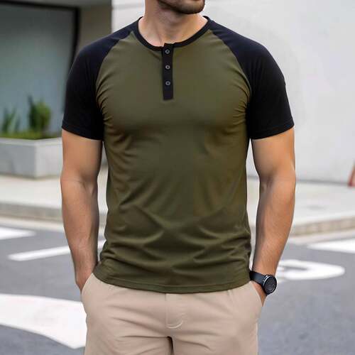Shirt Casual Cotton Henley Mens Three Piece Set Short