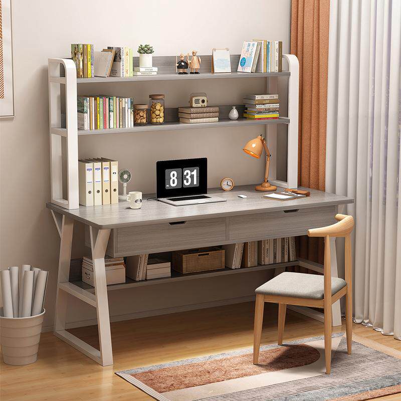 书桌书架一体组合电脑桌台式家用学生带抽屉写字桌卧室工作办公桌