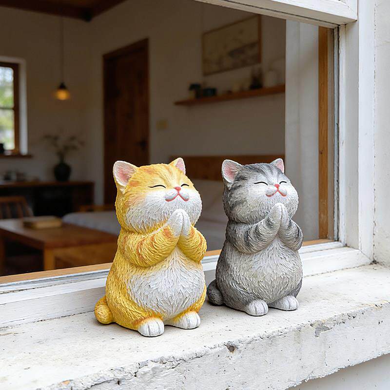 许愿小猫窗台摆件庭院花园阳台布置创意桌面治愈系可爱幼儿园装饰