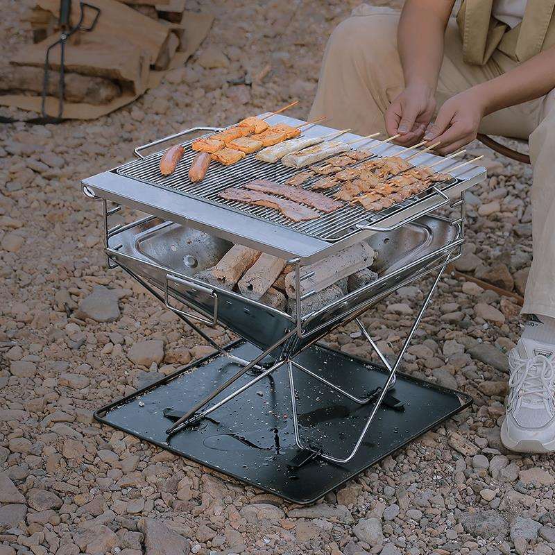 户外折叠烧烤炉超大型露营不锈钢焚火台焚火架野营烧烤架BBQ烤炉