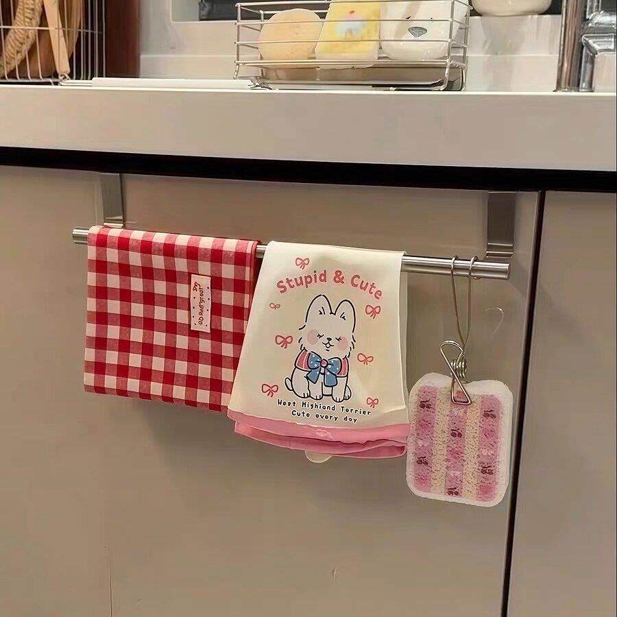 不锈钢毛巾架免打孔厨房柜门背式挂架抹布挂杆晾晒架手套置物架子