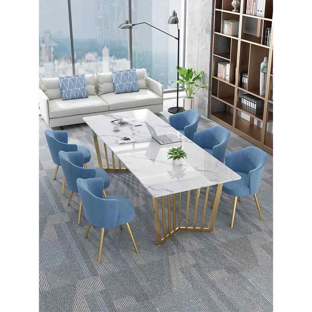 北欧大理石办公桌现代简约创意会议桌长桌工作台轻奢岩板洽谈桌椅