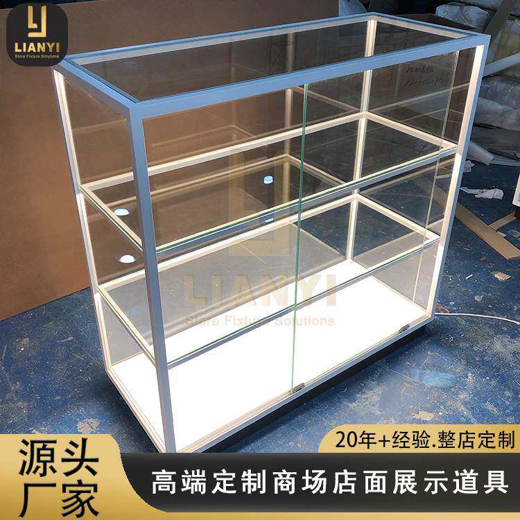 批量定制矮款展示柜定做白色产品货柜子可移动带灯玻璃柜台展示柜